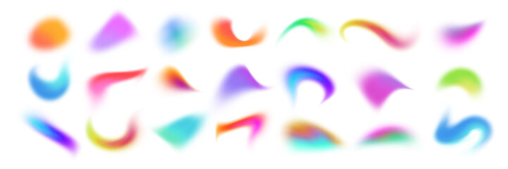 Aufkleber - Set of spot multicolored brush strokes, colorful gradient shape blur. Vector fluid paint, collection of isolated elements of holographic chameleon design palette of shimmering colors