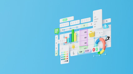 Fototapete - Spreadsheets graphs charts table data business financial report analysis screen software accounting management marketing document growth diagram planning calculate budget statistics. 3d rendering.