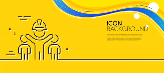 Poster - Engineering team line icon. Abstract yellow background. Engineer or architect group sign. Construction helmet symbol. Minimal engineering team line icon. Wave banner concept. Vector