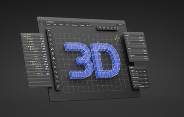 Fototapete - Engineering designer design 3D CAD software program Industrial engine model mechanical dimensional digital manufacturing factory engineer computer screen. 3d rendering.