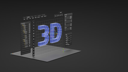 Fototapete - Engineering designer design 3D CAD software program Industrial engine model mechanical dimensional digital manufacturing factory engineer computer screen. 3d rendering.