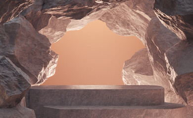 pastel geometric Stone and Rock shape background, minimalist mockup for podium display or showcase, 3d rendering.