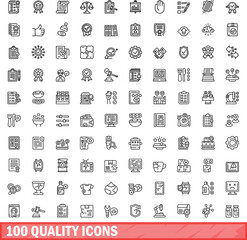 Poster - 100 quality icons set. Outline illustration of 100 quality icons vector set isolated on white background