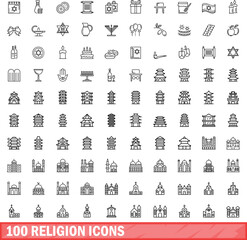 Wall Mural - 100 religion icons set. Outline illustration of 100 religion icons vector set isolated on white background
