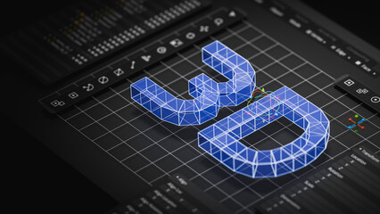 Fototapete - Engineering designer design 3D CAD software program Industrial engine model mechanical dimensional digital manufacturing factory engineer computer screen. 3d rendering.
