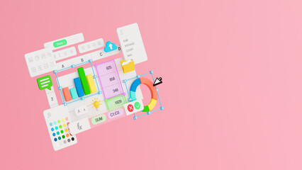 Fototapete - Spreadsheets graphs charts table data business financial report analysis screen software accounting management marketing document growth diagram planning calculate budget statistics. 3d rendering.