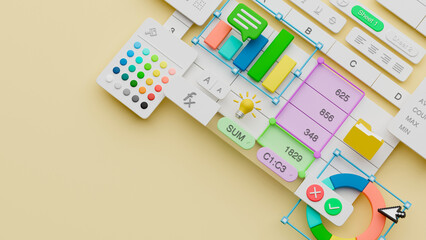 Fototapete - Spreadsheets graphs charts table data business financial report analysis screen software accounting management marketing document growth diagram planning calculate budget statistics. 3d rendering.