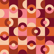 © yasminepatterns - Mid century modern  geometric circles and half circles seamless pattern  in orange, pink, brown white and burgundy. For home décor, textile and retro posters