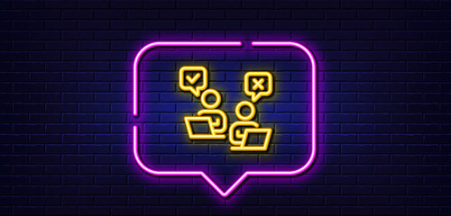 Poster - neon light speech bubble. online voting line icon. internet vote sign. web election symbol. neon lig