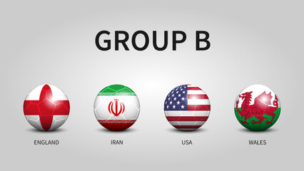 Aufkleber - Qatar soccer cup tournament 2022 . Group B stages . Football with country flag pattern . Vector .