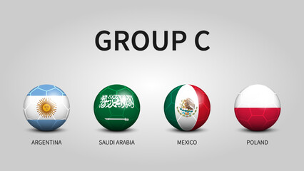 Aufkleber - Qatar soccer cup tournament 2022 . Group C stages . Football with country flag pattern . Vector .