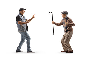 Poster - Full length profile shot of a cool mature man dancing with an elderly man