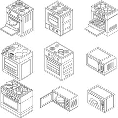 Canvas Print - Oven icon set. Isometric set of oven vector icons outline vector on white background