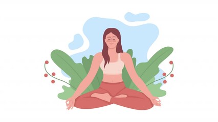 Fototapete - Animated isolated mindfulness. Meditation practice for women. Looped flat 2D character HD video footage with alpha channel. Colorful animation on transparent background for website, social media