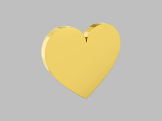 Poster - Flat metal heart. Golden mono color. Symbol of love. On a solid gray background. View left side. 3d rendering.