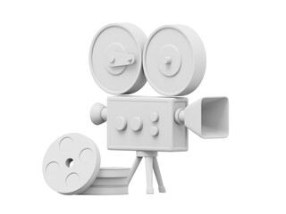 Poster - Vintage white cartoon style movie camera. Funny retro video camera. 3D rendering. Icon on white background