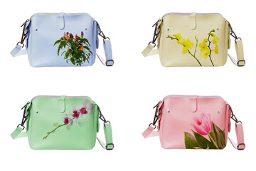 Wall Mural - Youth handbags of different colors decorated with flowers