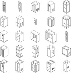 Poster - Elevator icons set. Isometric set of Elevator vector icons outline vector on white background