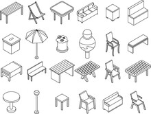 Garden Furniture Icons Set. Isometric Set Of Garden Furniture Vector Icons Outline Vector On White Background