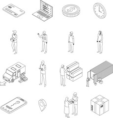 Poster - Parcel delivery icons set. Isometric set of parcel delivery vector icons outline vector on white background