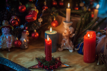 Rite on Christmas, wicca or pagan energy magic. Christmas eve prediction. Attracting love, money and luck into your life. Candle magic  