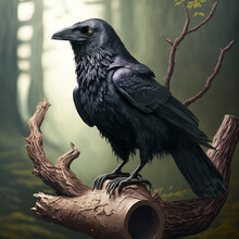 Standing Raven On A Branch, Abstract Art