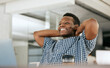 © S Fanti/peopleimages.com - Laptop, businessman and black man relax in office after finish project or task complete. Thinking, rest or happy male from Nigeria on break after hard work, writing email or planning finance strategy