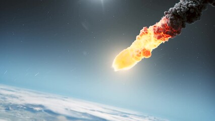 Wall Mural - asteroid meteor burning in earth atmosphere flaming burning asteroid enters earth, global extinction