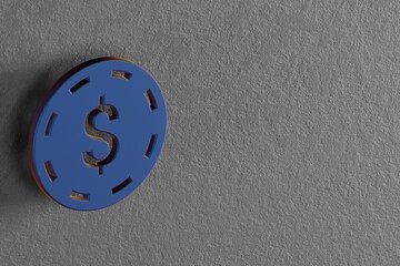 Poster - Beautiful abstract illustrations Blue Poker Token symbol icons on a wall background. 3d rendering illustration. Background pattern for design.