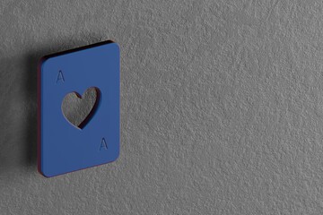 Aufkleber - Beautiful abstract illustrations Blue Ace of Hearts symbol icons on a wall background. 3d rendering illustration. Background pattern for design.