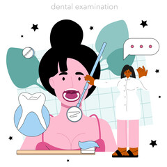 Wall Mural - Dentist concept. Dental doctor in uniform treating human teeth using