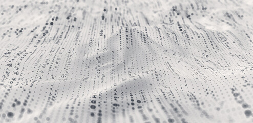 Poster - Cyber data stream. Digital neural networks. 3D illustration of a wavy open source surface