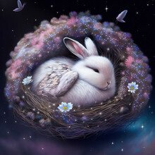 Cute Fluffy Bunny In Nest