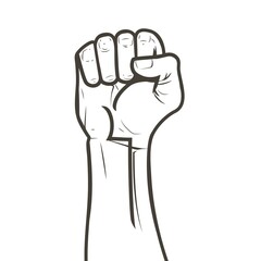 Wall Mural - Hand raised air fighting for human rights. Fist up power Concept of protest, rebel, political demands, revolution, unity, cooperation, don't give up. Vector line logo icon