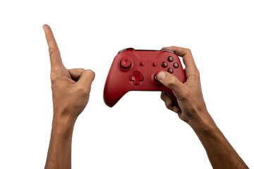 Sticker - Hands playing with a gamepad controller on transparent background pointing a finger up