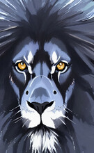 Black Brutal Lion Portrait Illustration, Digital Painting Art. Wild Lion Face