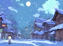 I Am Looking At A Winter Village. The Houses Are Covered In Snow And There Is A Big Christmas Tree In The Middle Of The Square. The Streets Are Empty, But I Can See Some People Walking Around In The D