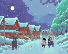The Winter Village Is A Beautiful Sight. The Snow Is Freshly Fallen And The Houses Are Covered In It. The Trees Are Also Dusted With Snow, Making Them Look Like They're Made Of Glass. It's Quiet And S
