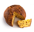 Panettone, famous Christmas cake from Milan, Italy, seen from above with slice cut out
