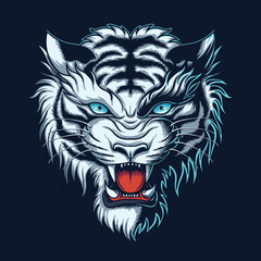 Wall Mural - White tiger head angry vector illustration