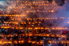 Sonargaon, Bangladesh - 05 November 2022: Aerial View Of People Praying And Worshipping At Sri Bramhachar Temple For Hindu Fasting Festival.