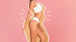 Dieting Concept. Slim Female In Underwear With Drawn Silhouette Around Her Body
