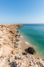 Top View From Cliff Of A Wild Beach At The Coat Of Ras Al Jinz, Sultanate Of Oman.