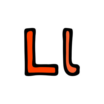 Alphabet of English letters. Letter sign. Cartoon illustration doodles isolated on white background. Hand drawn outline style. Lettering sketch