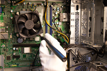 Poster - top view mechanic repairing computer