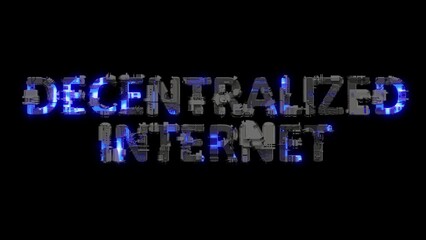 Poster - metal scrap cyberpunk text DECENTRALIZED INTERNET with electrical light and animated surface, isolated - loop video