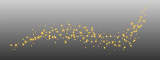 Poster - Glittering vector dust on a transparent background. Golden sparkling lights. Christmas Holiday glow particle. Magic star effect. Shine background. Festive party design. PNG image
