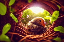 A Fish Eye View On A Beautiful Nest Inside A Tree