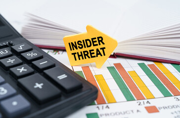 Poster - On the business charts there is a notepad, a pen and an arrow sticker with the inscription - Insider Threat