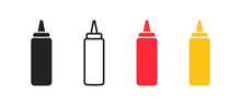 Sause In Bottle Icon On White Background. Ketchup And Mustard Sign. Symbol. Colored Flat Design.